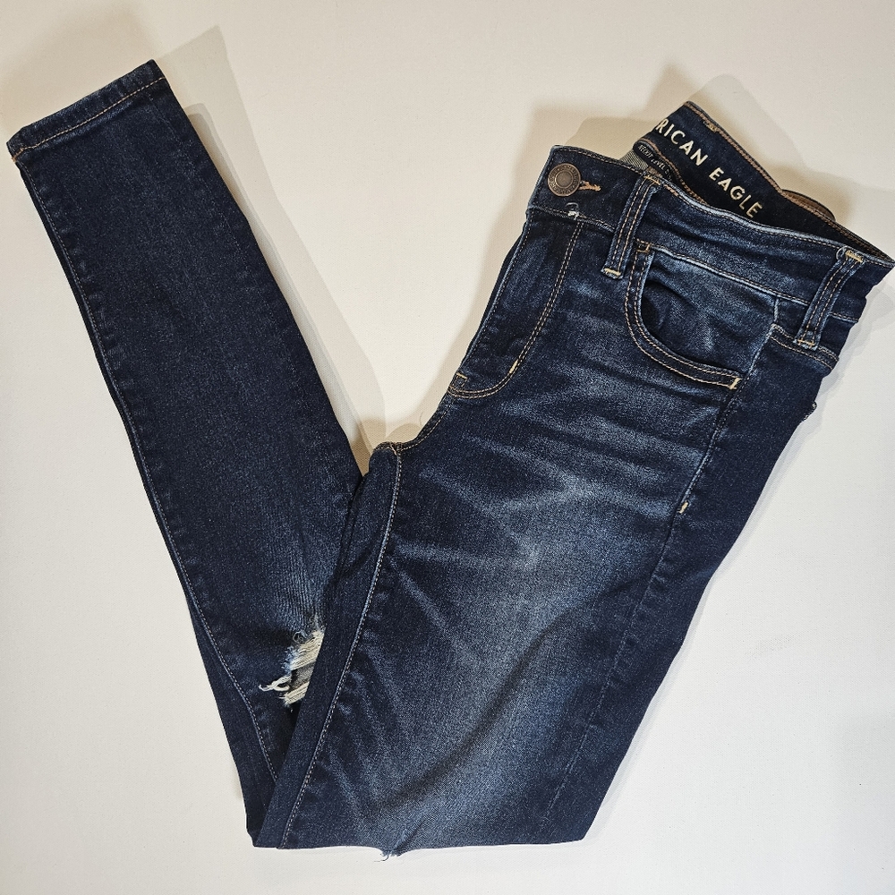 American Eagle Jeggings Womens 28 Distressed‎ Waist Dark Wash Next Level Stretch